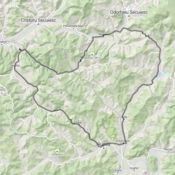 Map miniature of "Centru Road Cycling Route" cycling inspiration in Centru, Romania. Generated by Tarmacs.app cycling route planner