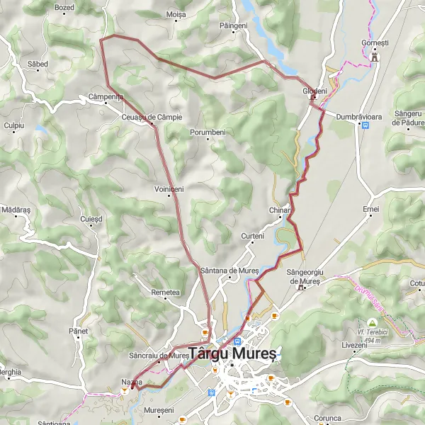 Map miniature of "Sâncraiu de Mureș to Palatul Apollo" cycling inspiration in Centru, Romania. Generated by Tarmacs.app cycling route planner