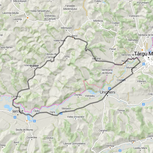 Map miniature of "The Ungheni Excursion" cycling inspiration in Centru, Romania. Generated by Tarmacs.app cycling route planner