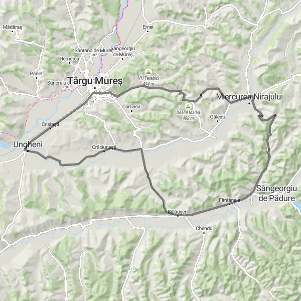 Map miniature of "Transylvanian Valleys" cycling inspiration in Centru, Romania. Generated by Tarmacs.app cycling route planner