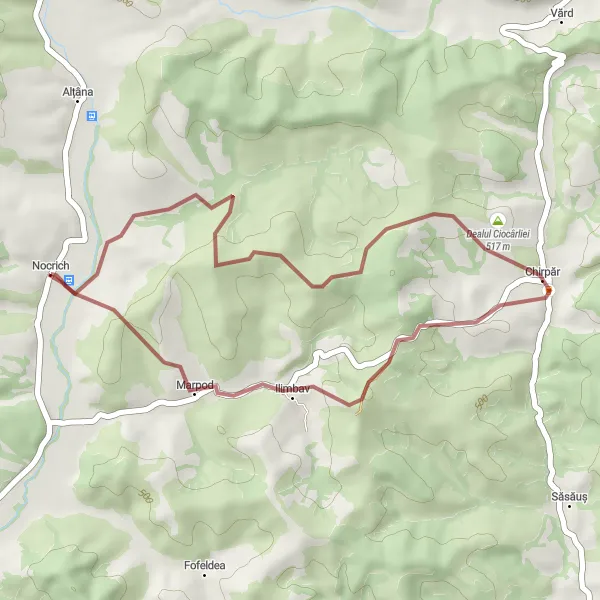 Map miniature of "Nocrich Gravel Loop" cycling inspiration in Centru, Romania. Generated by Tarmacs.app cycling route planner