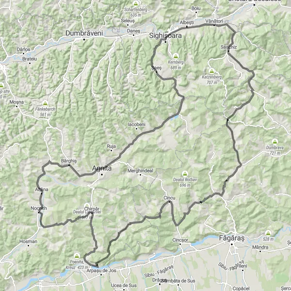 Map miniature of "The Ultimate Road Cycling Challenge" cycling inspiration in Centru, Romania. Generated by Tarmacs.app cycling route planner