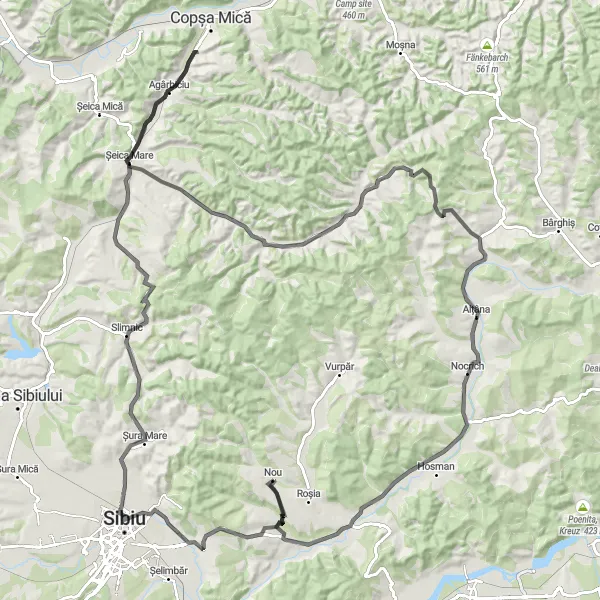 Map miniature of "The Transylvanian Hills Route" cycling inspiration in Centru, Romania. Generated by Tarmacs.app cycling route planner