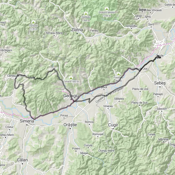 Map miniature of "Centru Challenge: Câmpu Goblii to Aurel Vlaicu" cycling inspiration in Centru, Romania. Generated by Tarmacs.app cycling route planner