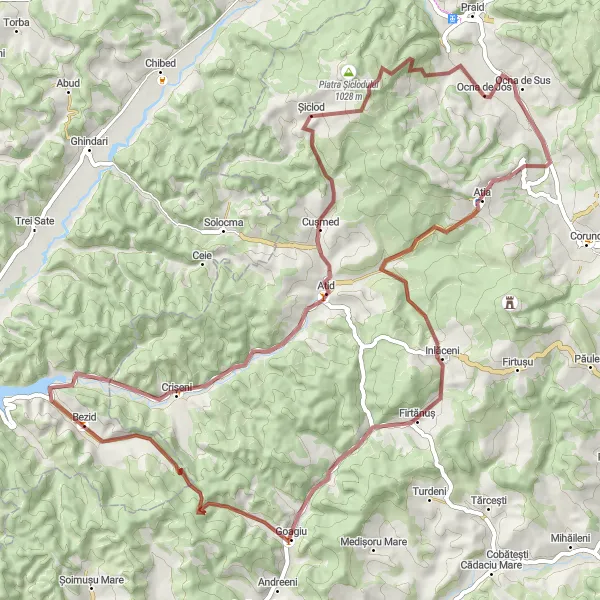 Map miniature of "Gravel Adventure through Medișoru Mic" cycling inspiration in Centru, Romania. Generated by Tarmacs.app cycling route planner