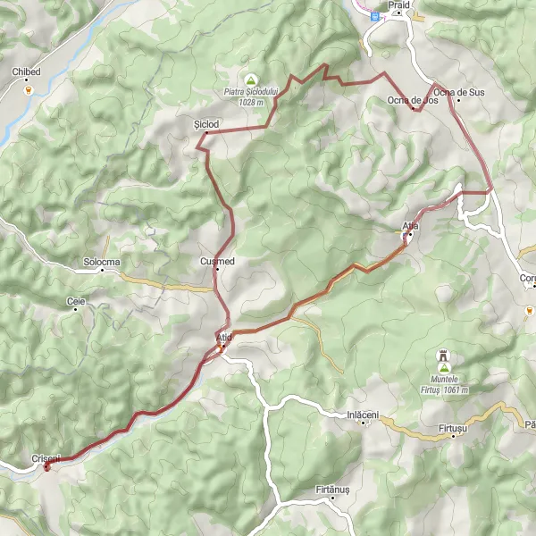 Map miniature of "Scenic Gravel Adventure" cycling inspiration in Centru, Romania. Generated by Tarmacs.app cycling route planner