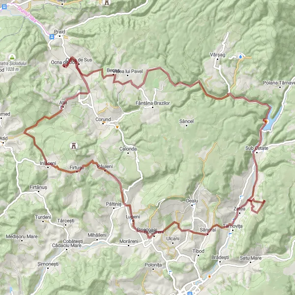 Map miniature of "Explore the Hidden Gems of Firtușu and Ocna de Sus" cycling inspiration in Centru, Romania. Generated by Tarmacs.app cycling route planner