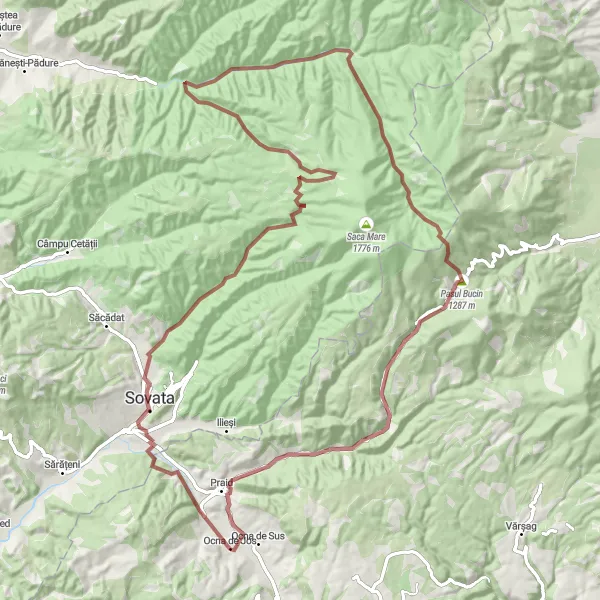 Map miniature of "The Gravel Adventure" cycling inspiration in Centru, Romania. Generated by Tarmacs.app cycling route planner