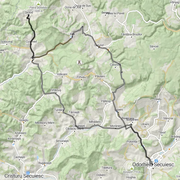 Map miniature of "Legendary Climb to Máltető" cycling inspiration in Centru, Romania. Generated by Tarmacs.app cycling route planner