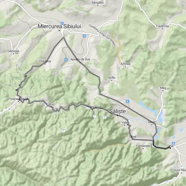 Map miniature of "Tilișca Loop Road Adventure" cycling inspiration in Centru, Romania. Generated by Tarmacs.app cycling route planner