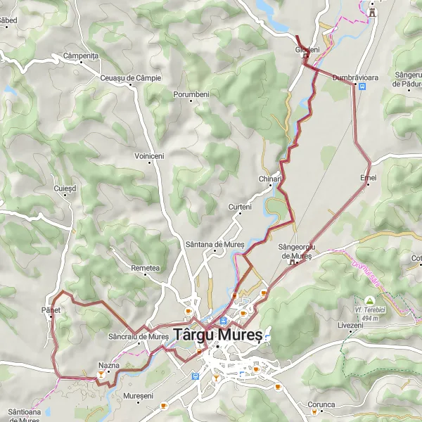 Map miniature of "The Glodeni Loop" cycling inspiration in Centru, Romania. Generated by Tarmacs.app cycling route planner