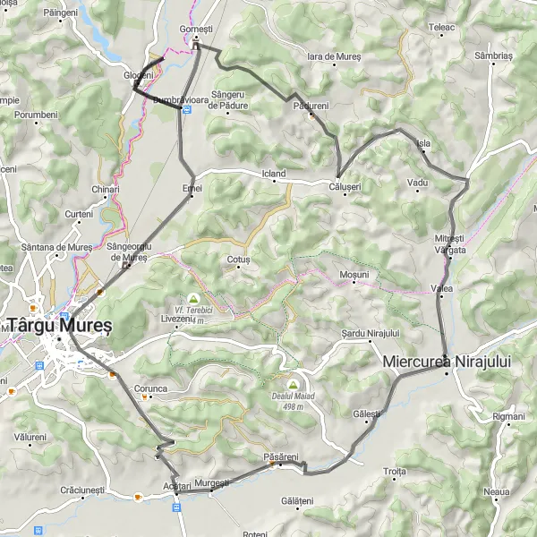 Map miniature of "Murgești to Pădureni Road Adventure" cycling inspiration in Centru, Romania. Generated by Tarmacs.app cycling route planner