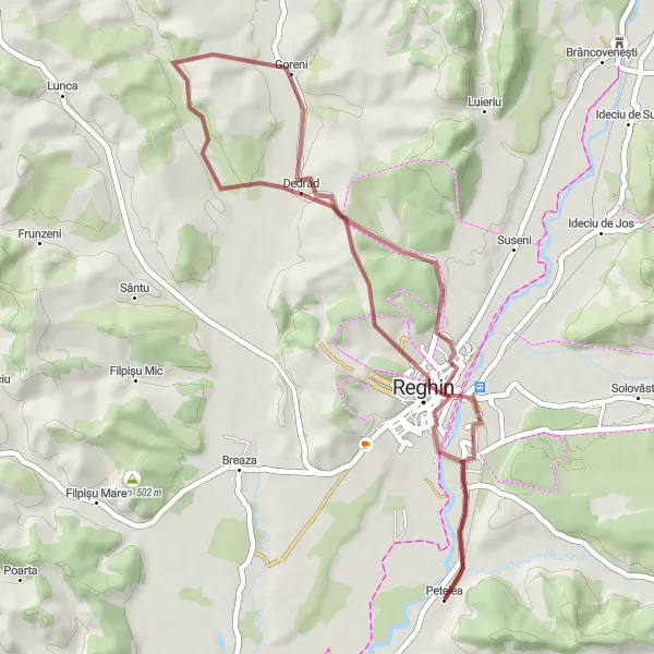 Map miniature of "Petelea Gravel Loop" cycling inspiration in Centru, Romania. Generated by Tarmacs.app cycling route planner