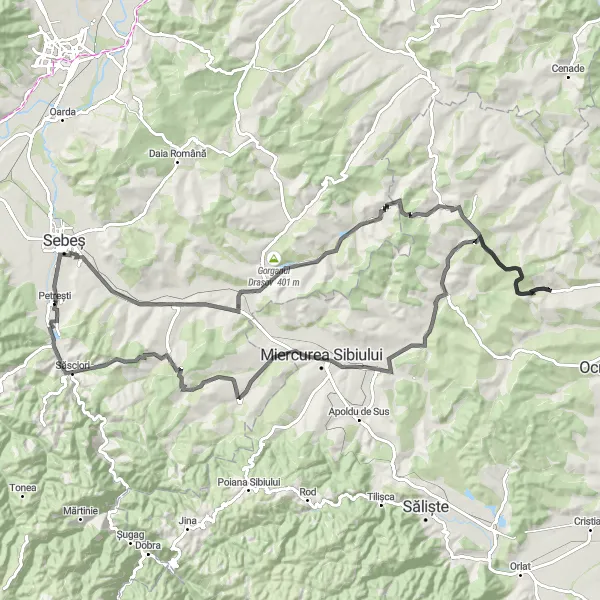 Map miniature of "Apoldu de Jos Challenge" cycling inspiration in Centru, Romania. Generated by Tarmacs.app cycling route planner
