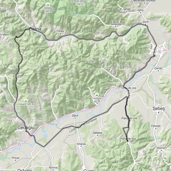 Map miniature of "The Ultimate Adventure" cycling inspiration in Centru, Romania. Generated by Tarmacs.app cycling route planner