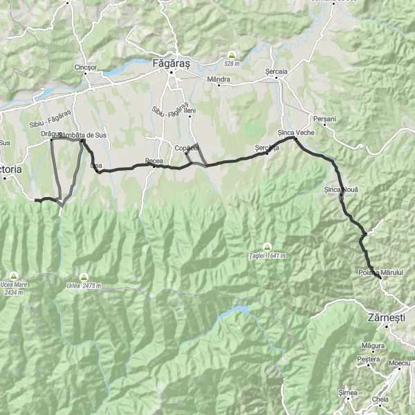 Map miniature of "Sâmbăta de Sus Challenge" cycling inspiration in Centru, Romania. Generated by Tarmacs.app cycling route planner