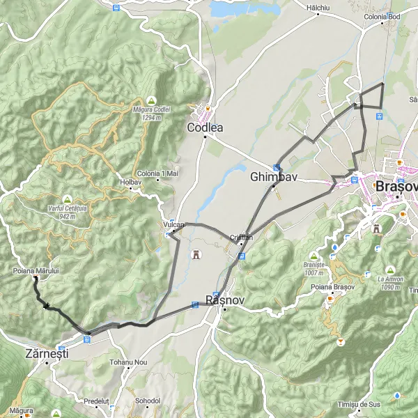 Map miniature of "Poiana Mărului Circuit" cycling inspiration in Centru, Romania. Generated by Tarmacs.app cycling route planner