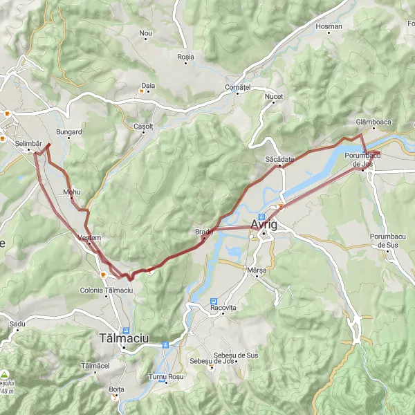 Map miniature of "Gravel Delight" cycling inspiration in Centru, Romania. Generated by Tarmacs.app cycling route planner