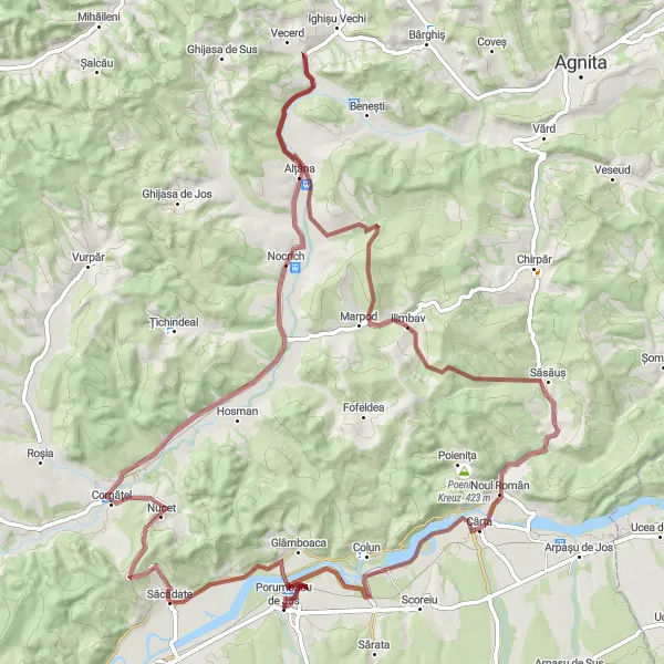 Map miniature of "The Ultimate Gravel Challenge" cycling inspiration in Centru, Romania. Generated by Tarmacs.app cycling route planner