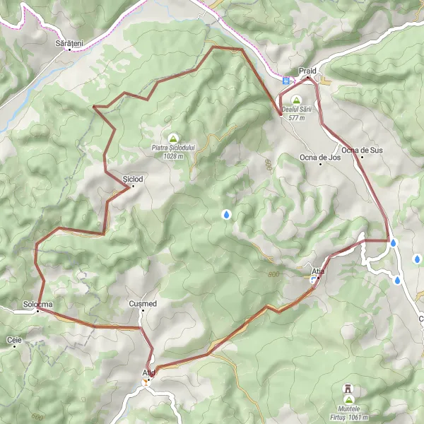 Map miniature of "Salt Mines and Countryside" cycling inspiration in Centru, Romania. Generated by Tarmacs.app cycling route planner