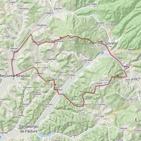 Map miniature of "Unforgettable gravel adventure" cycling inspiration in Centru, Romania. Generated by Tarmacs.app cycling route planner