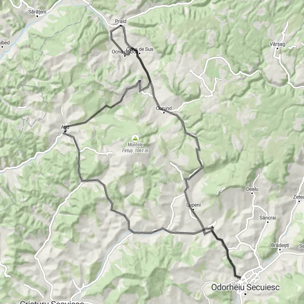 Map miniature of "Discovering the beauty of Corund" cycling inspiration in Centru, Romania. Generated by Tarmacs.app cycling route planner