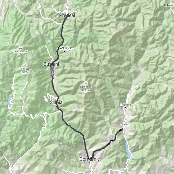 Map miniature of "Predeal and Castelul Posada Road Cycling" cycling inspiration in Centru, Romania. Generated by Tarmacs.app cycling route planner