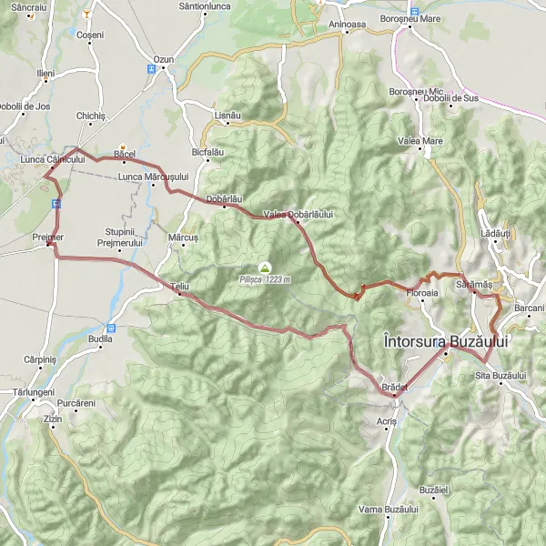 Map miniature of "In Search of Tranquility" cycling inspiration in Centru, Romania. Generated by Tarmacs.app cycling route planner