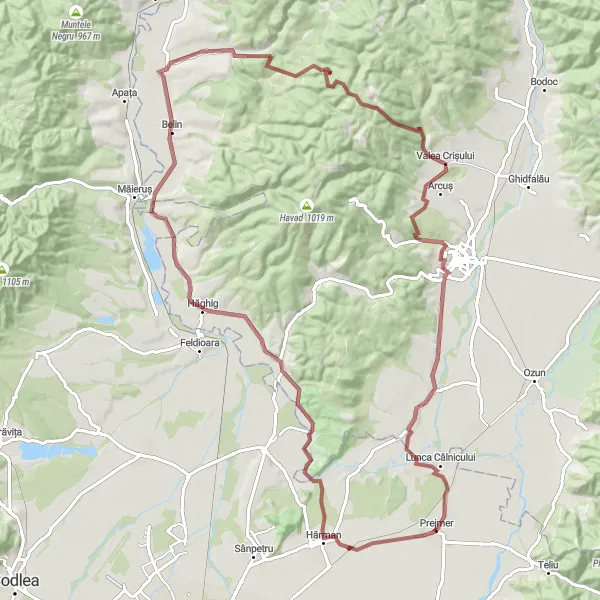 Map miniature of "The Gravel Adventure" cycling inspiration in Centru, Romania. Generated by Tarmacs.app cycling route planner