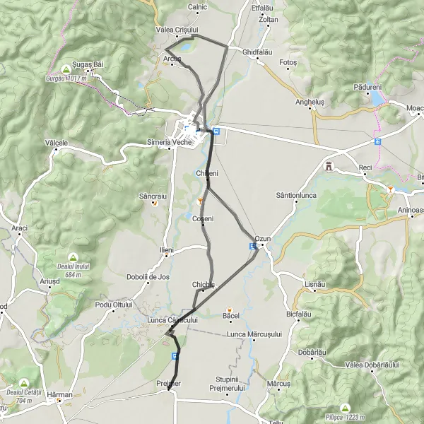 Map miniature of "Prejmer Loop" cycling inspiration in Centru, Romania. Generated by Tarmacs.app cycling route planner