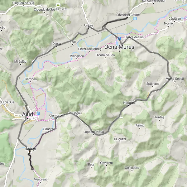 Map miniature of "Discover the Countryside" cycling inspiration in Centru, Romania. Generated by Tarmacs.app cycling route planner