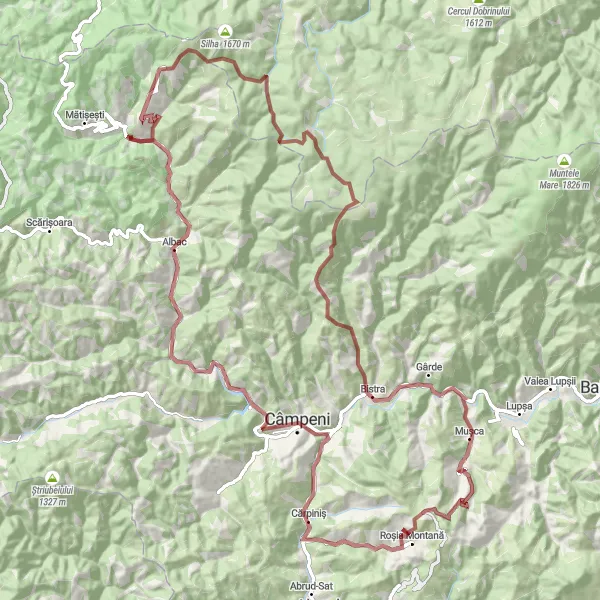 Map miniature of "Discover the Beauty of Henții Mountains" cycling inspiration in Centru, Romania. Generated by Tarmacs.app cycling route planner