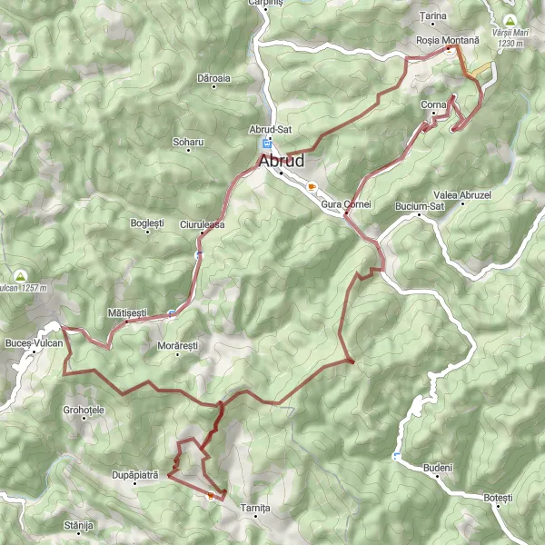 Map miniature of "Roșia Montană and the Surrounding Villages" cycling inspiration in Centru, Romania. Generated by Tarmacs.app cycling route planner