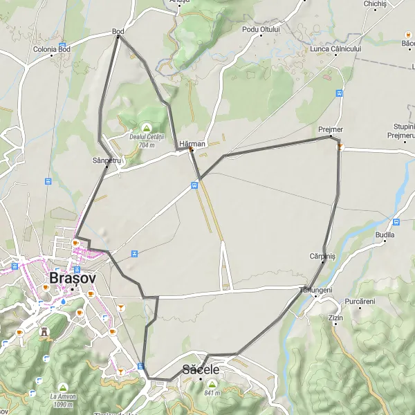 Map miniature of "The Sanpetru Loop" cycling inspiration in Centru, Romania. Generated by Tarmacs.app cycling route planner