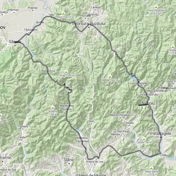 Map miniature of "The Carpathian Epic" cycling inspiration in Centru, Romania. Generated by Tarmacs.app cycling route planner