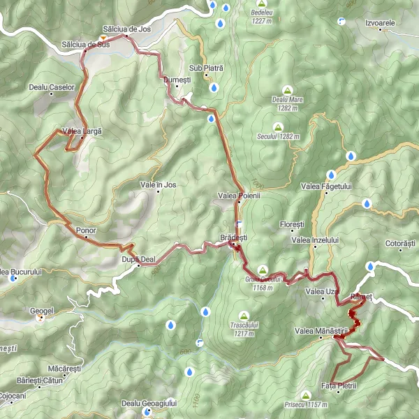 Map miniature of "Dramatic Landscapes and Hidden Caves - Gravel Adventure" cycling inspiration in Centru, Romania. Generated by Tarmacs.app cycling route planner
