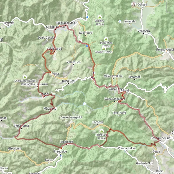 Map miniature of "The Ultimate Gravel Adventure: Exploring Hidden Gems in the Apuseni Mountains" cycling inspiration in Centru, Romania. Generated by Tarmacs.app cycling route planner