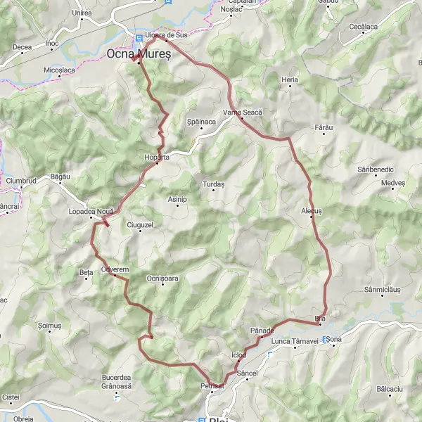 Map miniature of "The Alecuș Challenge" cycling inspiration in Centru, Romania. Generated by Tarmacs.app cycling route planner