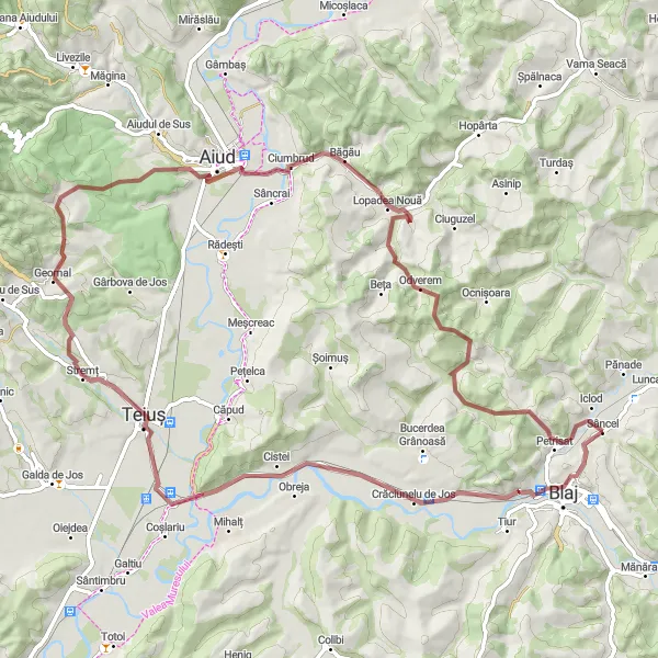 Map miniature of "The Sâncel Loop" cycling inspiration in Centru, Romania. Generated by Tarmacs.app cycling route planner