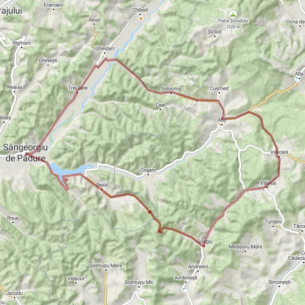 Map miniature of "Gravel Route to Sângeorgiu de Pădure from Solocma" cycling inspiration in Centru, Romania. Generated by Tarmacs.app cycling route planner