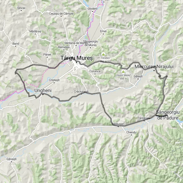 Map miniature of "Road Route from Sângeorgiu de Pădure to Vădaș" cycling inspiration in Centru, Romania. Generated by Tarmacs.app cycling route planner