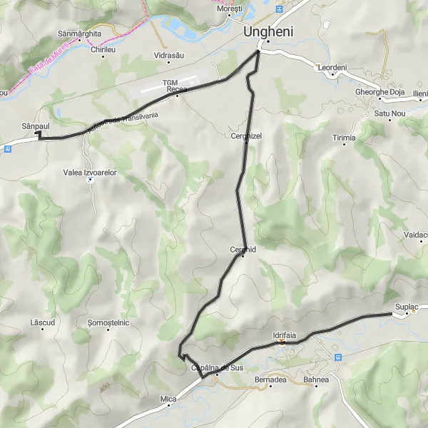 Map miniature of "Suplac Discovery" cycling inspiration in Centru, Romania. Generated by Tarmacs.app cycling route planner