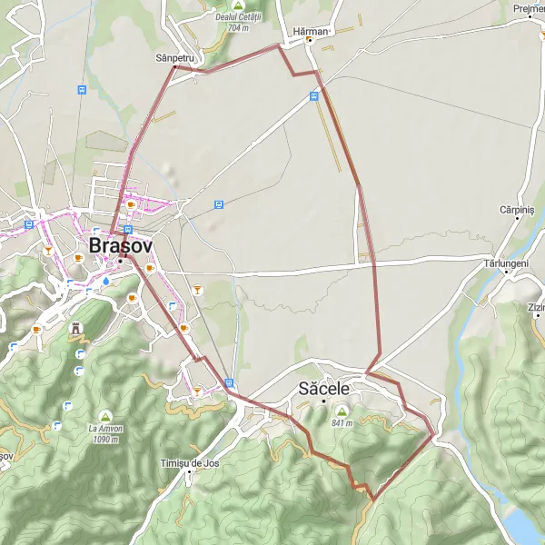 Map miniature of "The Brasov Gravel Adventure" cycling inspiration in Centru, Romania. Generated by Tarmacs.app cycling route planner