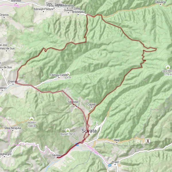 Map miniature of "Dealul Capalna - Sacadat - Eremitu - Capeti - Sarateni Loop" cycling inspiration in Centru, Romania. Generated by Tarmacs.app cycling route planner