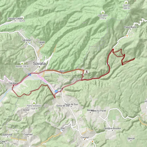 Map miniature of "Gravel Adventure to Salina Praid" cycling inspiration in Centru, Romania. Generated by Tarmacs.app cycling route planner