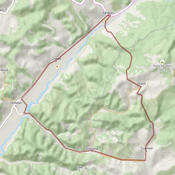 Map miniature of "Siclod - Solocma - Chibed Loop" cycling inspiration in Centru, Romania. Generated by Tarmacs.app cycling route planner