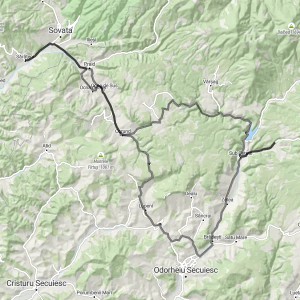 Map miniature of "Praid Adventure" cycling inspiration in Centru, Romania. Generated by Tarmacs.app cycling route planner