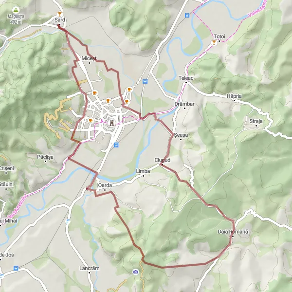 Map miniature of "Șard to Micești Gravel Loop" cycling inspiration in Centru, Romania. Generated by Tarmacs.app cycling route planner