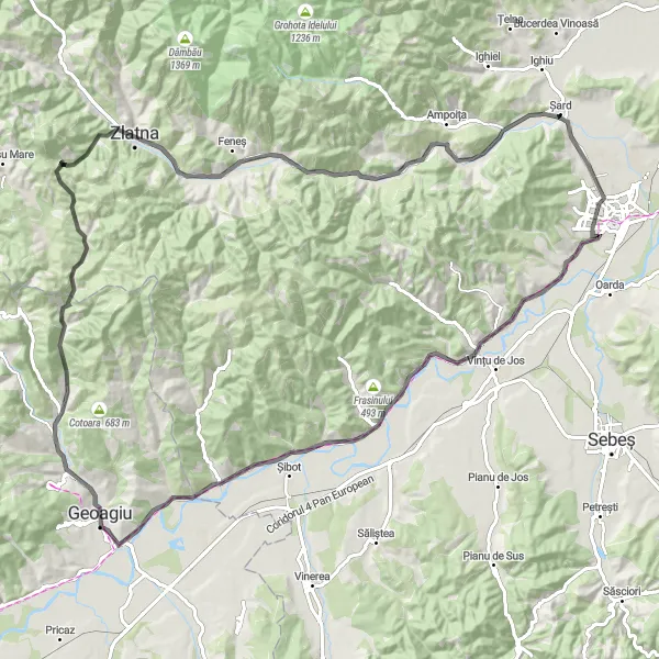 Map miniature of "Șard Panoramic Route" cycling inspiration in Centru, Romania. Generated by Tarmacs.app cycling route planner