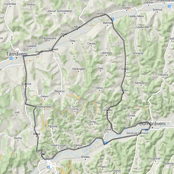 Map miniature of "Cycling Route from Darlos to Dumbraveni" cycling inspiration in Centru, Romania. Generated by Tarmacs.app cycling route planner